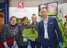 The team of Koppert Cress USA shows a plate with ancient heirloom varieties of microgreens. From left to right: Antonina Zhang, Katherine Loffreto, Jacqueline Chomic and Nicolas Mazard.